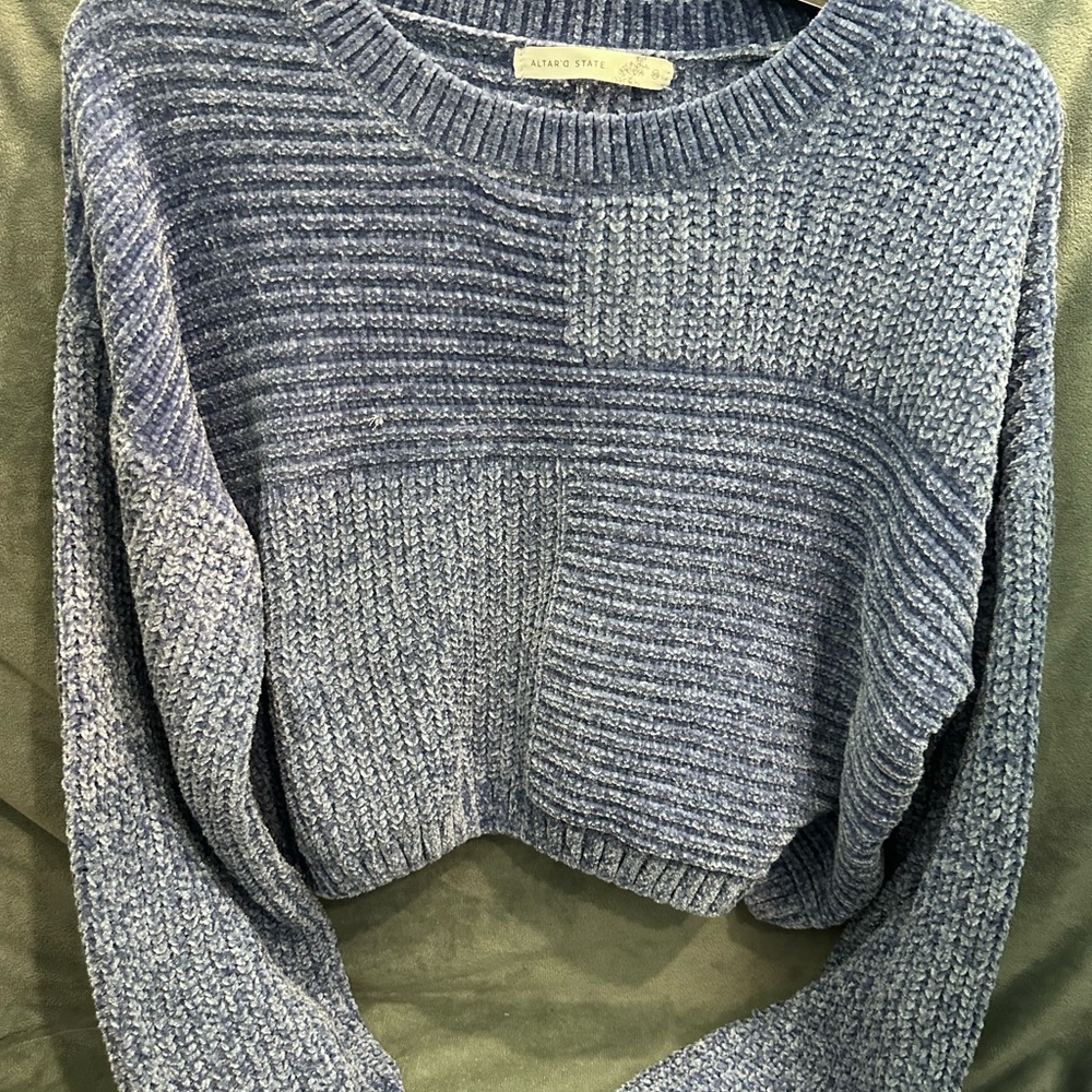 Altar'd State Blue Textured Knit Sweater